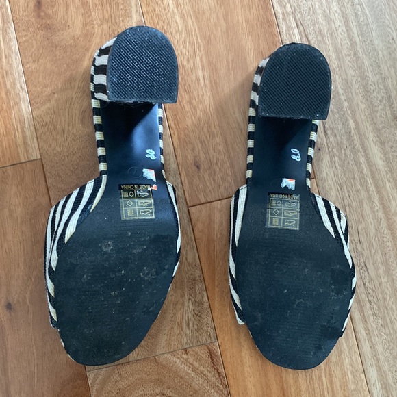 Black and Natural Stripe Block Heel Sandals - Picture 4 of 5